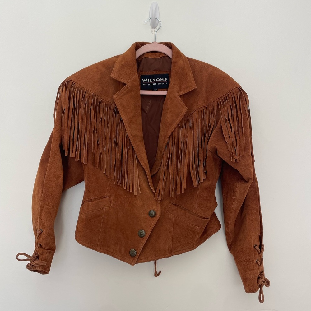 Wilson Brown leather with Fringe Jacket lace up Details